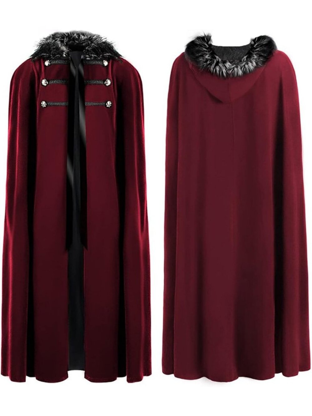 Unisex Medieval Cloak with Faux Fur Hood - Viking Cape for Renaissance